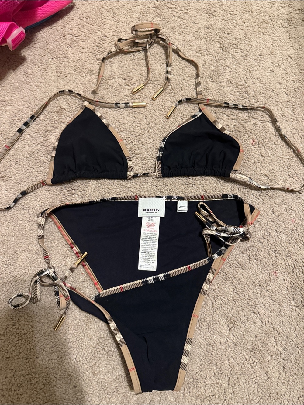 Burberry Black Bikini with Vintage Check Trim